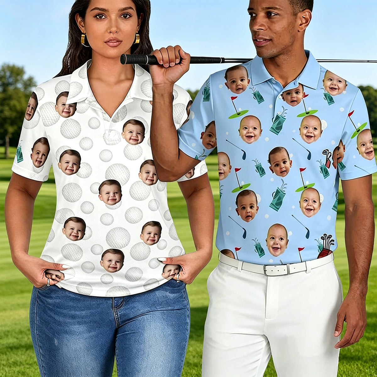 Personalized Golf Polo Shirt Custom Face on Shirt Funny Print Quick Dry Polo Shirt Unisex Golf Outfits Gifts for Golf Enthusiasts Golfer Dad Grandpa Husband Boyfriend Family Friends