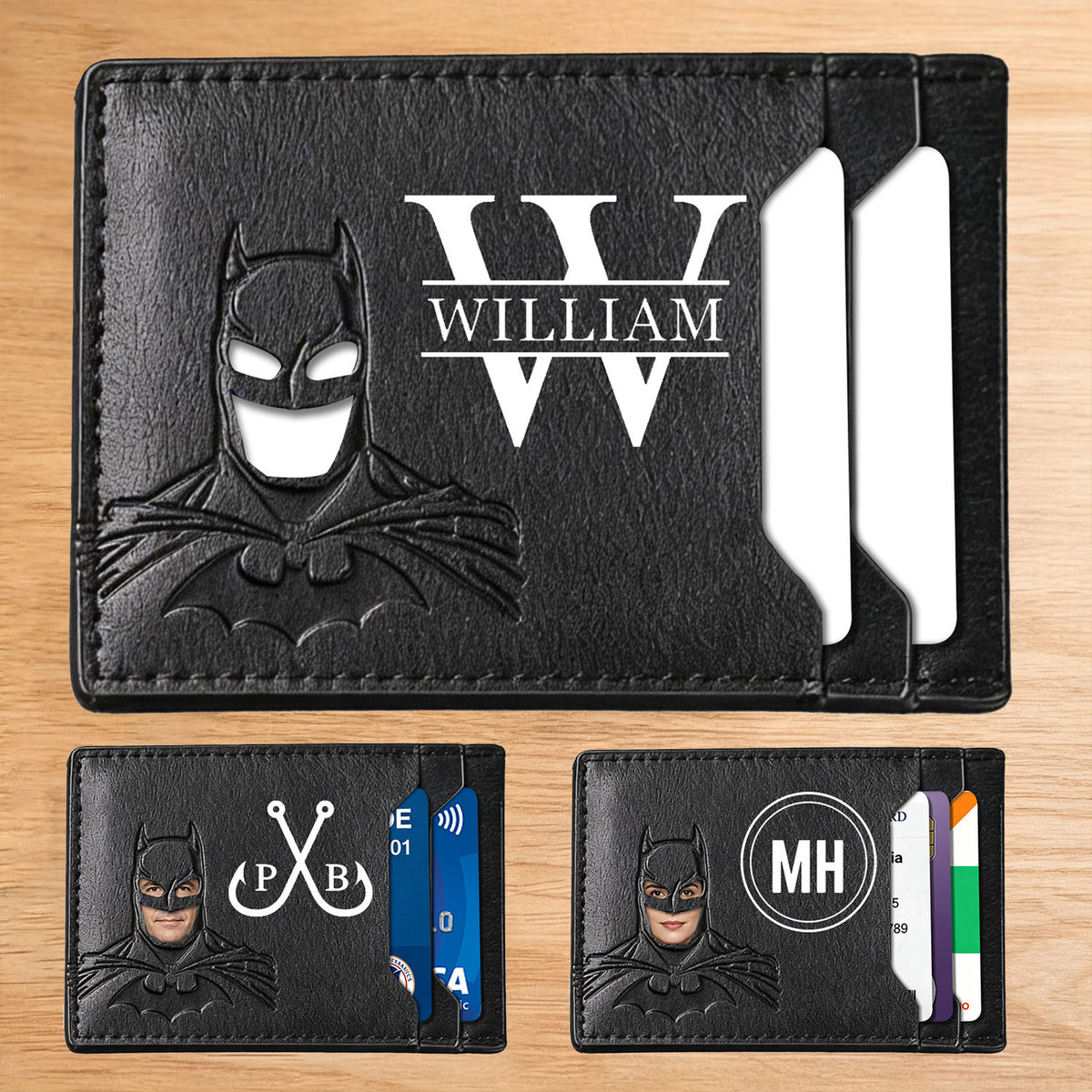11 Personalized Bat Wallet with Name Slim PU Leather ID Wallet Gifts for Men Husband Boyfriend Dad Face Eyes Cutout Card Holder with Multiple Card Slots Father's Day Birthday Anniversary