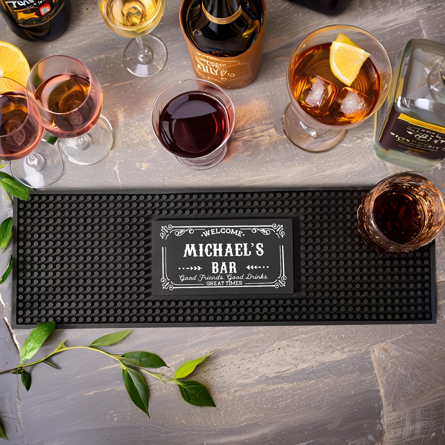 Personalised Bar Mat Non-slip PVC Rubber Bar Mat Custom Bar Name Spill Mat for Countertop Home Bar Coffee Bar Gifts for Bartender Drinking Lover Cocktail Lover Newlywed Beer Mat Decor