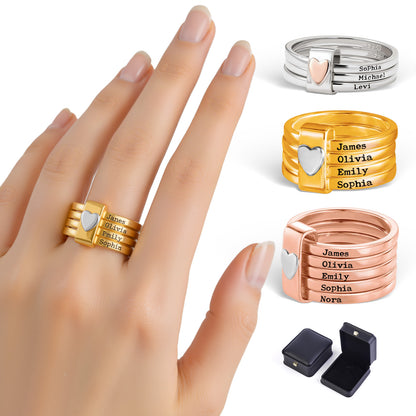 Personalized Name Ring for Women Stacking Rings with Engraved 2-7 Names Family Custom Jewelry Gifts for Mom Grandma Wife Girlfriend Mother's Day Birthday Wedding Xmas Gifts