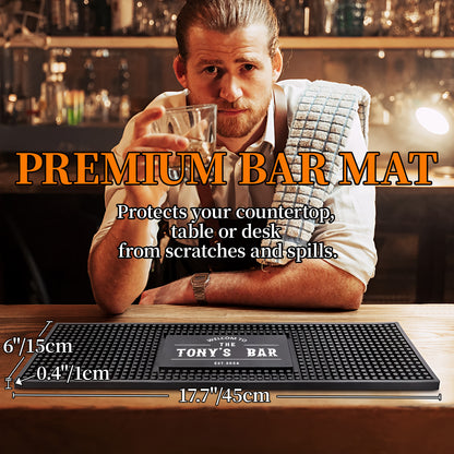 Personalised Bar Mat Non-slip PVC Rubber Bar Mat Custom Bar Name Spill Mat for Countertop Home Bar Coffee Bar Gifts for Bartender Drinking Lover Cocktail Lover  Newlywed Beer Mat Decor