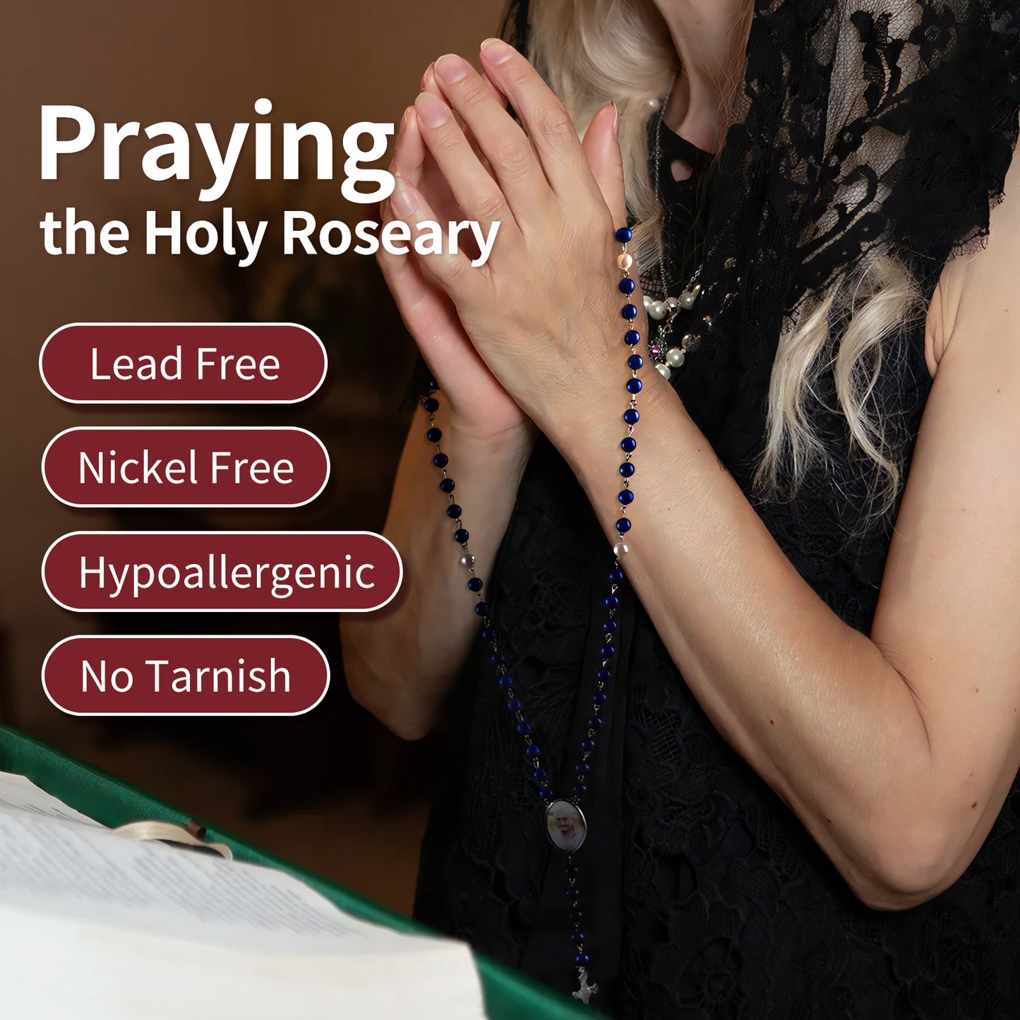 Personalized Photo Rosary Beads Necklace