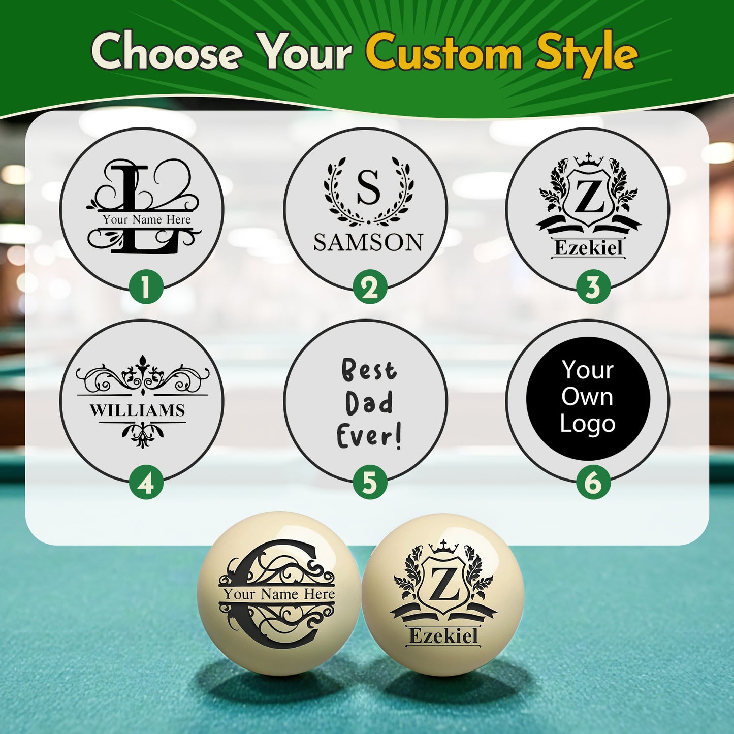 Personalized Billiards Cue Ball with Pouch