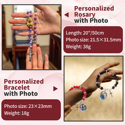 Personalized Photo Rosary Beads Necklace