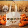 Custom Retro Halloween Canvas Tote Bag Personalized Trick-Or-Treat Bag School Halloween Kids Gift | Toddler Goodie Food Basket Bag Monogram