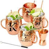 Personalized Moscow Mule Copper Mug 100% Pure Copper Mug Custom Engraved Initials and Name  Large 16 oz Rustic Bar Drinkware Hammered Cocktail Cup Wedding Anniversary Birthday Xmas Gift