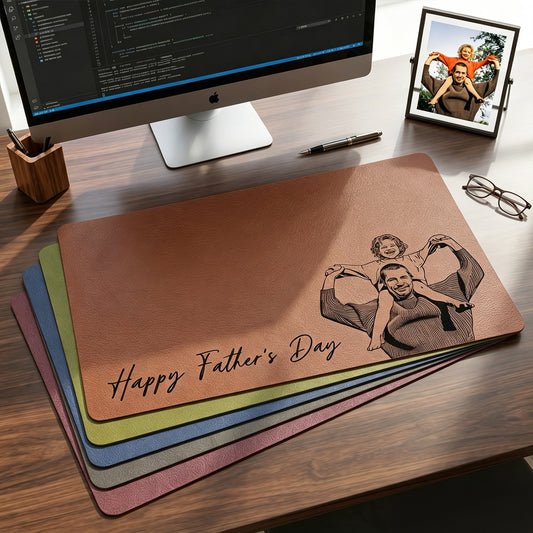 Personalized Dad Photo Desk Mat Large Mouse Pad Custom Sketch Line Art Portrait Non-Slip Waterproof PU Leather Mat Father's Day Anniversary Birthday Gifts Gifts for Husband Dad Grandpa