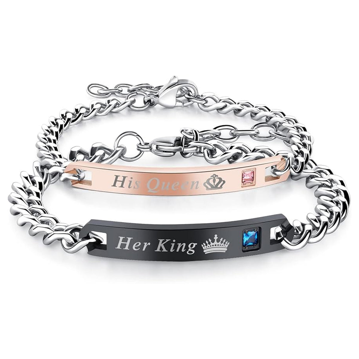 Personalized Matching Bracelets for Couple Engraving Name/Text 2 PCS Set Customized Metal Bracelet for Lover Custom Name Dainty Charm Bracelet for Men Women Valentines Gift for Her Him Jewelry Set