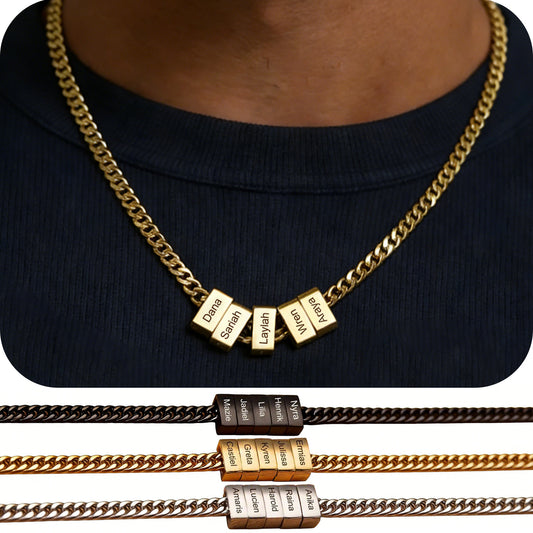 Personalized Men Necklace with Family Name Custom 1-10 Names Curb Chain Custom Pendant Necklace Men Jewelry Gift Father's Day Gift Gifts for Dad Grandpa Husband Son Family