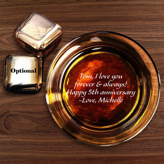 Personalized Whiskey Glass for Men, Bourbon Glass with Stainless Steel Ice Cubes