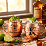 Personalized Moscow Mule Copper Mug 100% Pure Copper Mug Custom Engraved Initials and Name  Large 16 oz Rustic Bar Drinkware Hammered Cocktail Cup Wedding Anniversary Birthday Xmas Gift