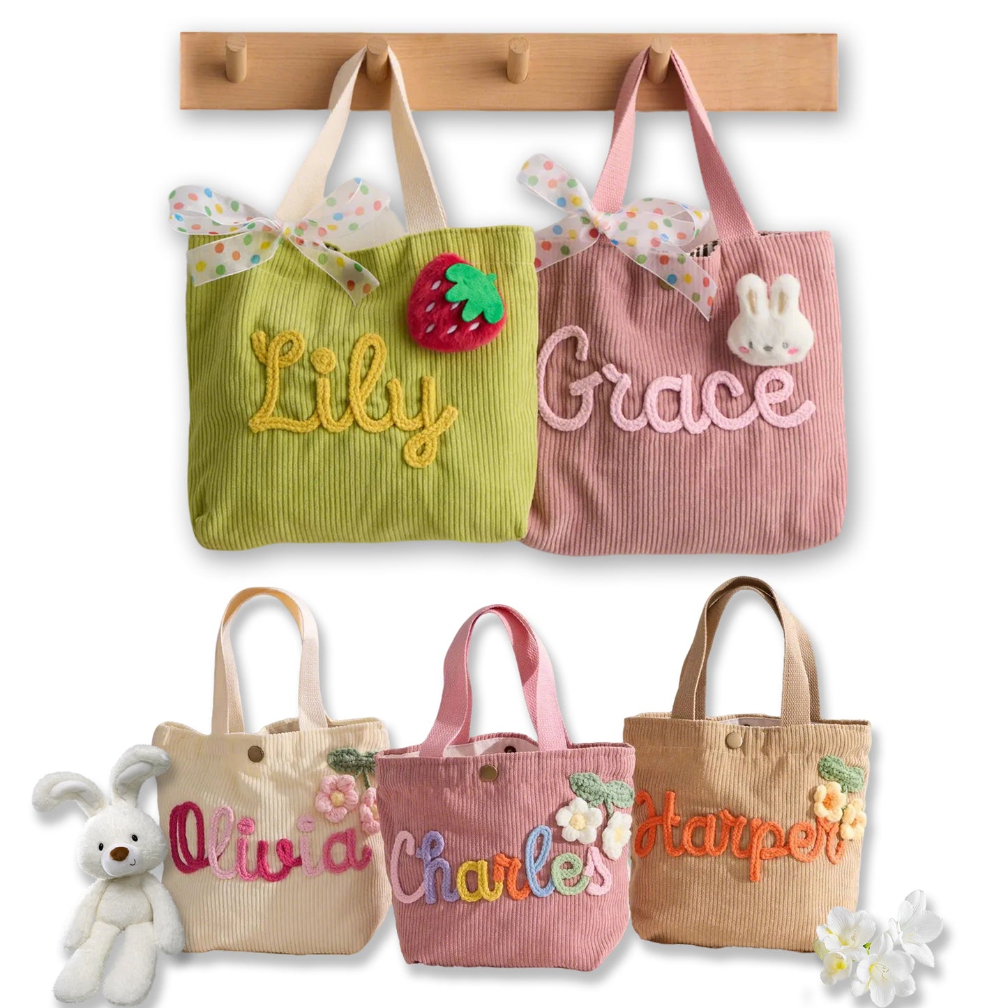 Personalized Embroidered Corduroy Tote,Custom Name Tote Bag