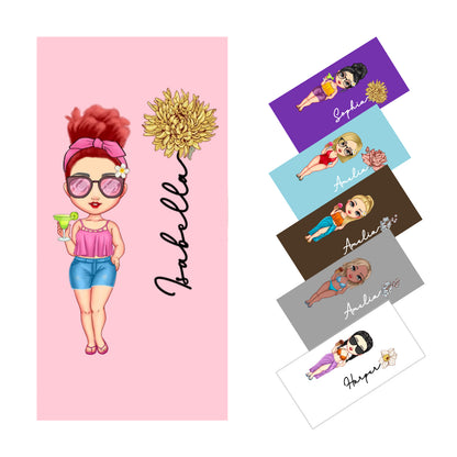 Personalized Beach Towels with Name and Birth Flower  Cartoon Women Oversized Beach Towel  Travel Beach Towel for Women for Swimming Pool Camping Beach  Gifts for Sisters Friends Besties Adult Gift