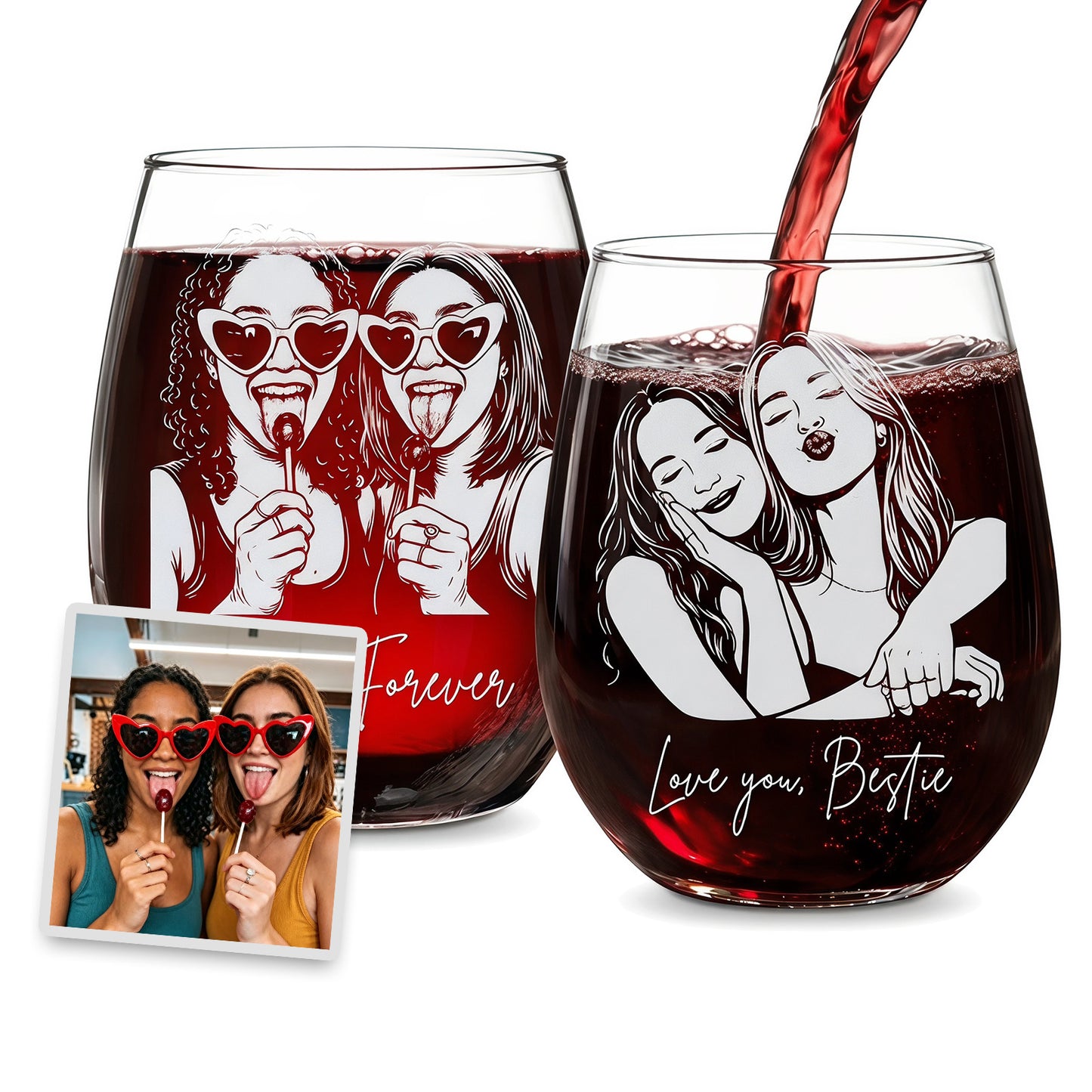 Personalized Besties Portrait Glass BFF Gifts 15oz