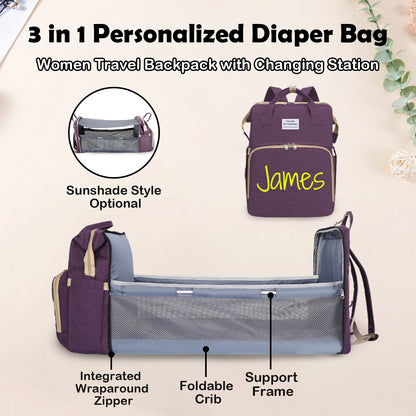 Personalized 3 in 1 Diaper Bag Backpack with Changing Station