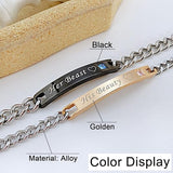 Personalized Matching Bracelets for Couple Engraving Name/Text 2 PCS Set Customized Metal Bracelet for Lover Custom Name Dainty Charm Bracelet for Men, Women Valentines Gift for Her Him Jewelry Set