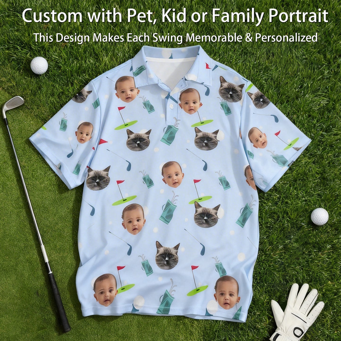 Personalized Golf Polo Shirt Custom Face on Shirt Funny Print Quick Dry Polo Shirt Unisex Golf Outfits Gifts for Golf Enthusiasts Golfer Dad Grandpa Husband Boyfriend Family Friends