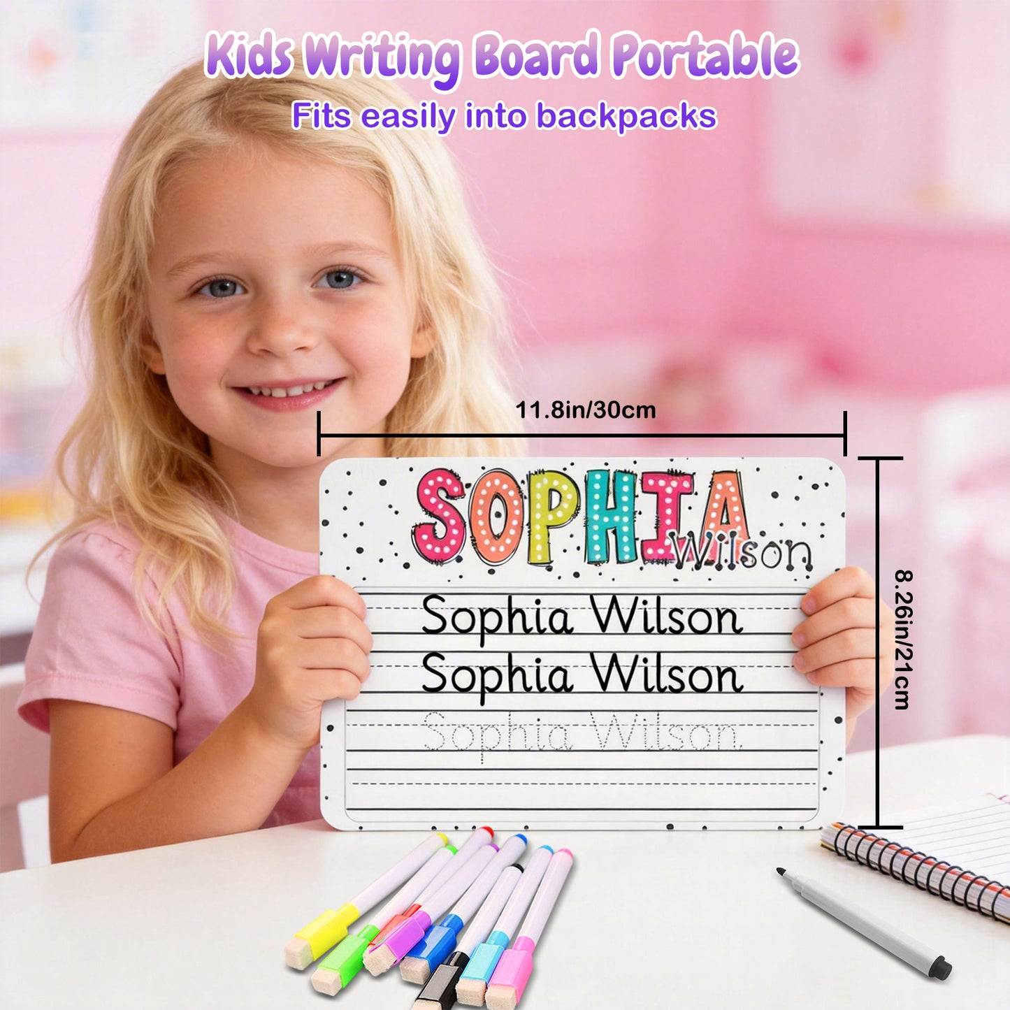 Personalized Name Practicing Board for Kids Custom Name Tracing Whiteboard with Dry-Erase Pen Back-to-School Gift for 3 4 5 Years Old Preschoolers Toddler Name Learning Handwriting Practice