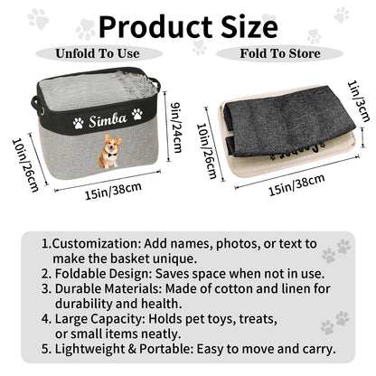 Personalized Dog Toy Basket, Custom Dog Toy Box with Pet's Name & Photo