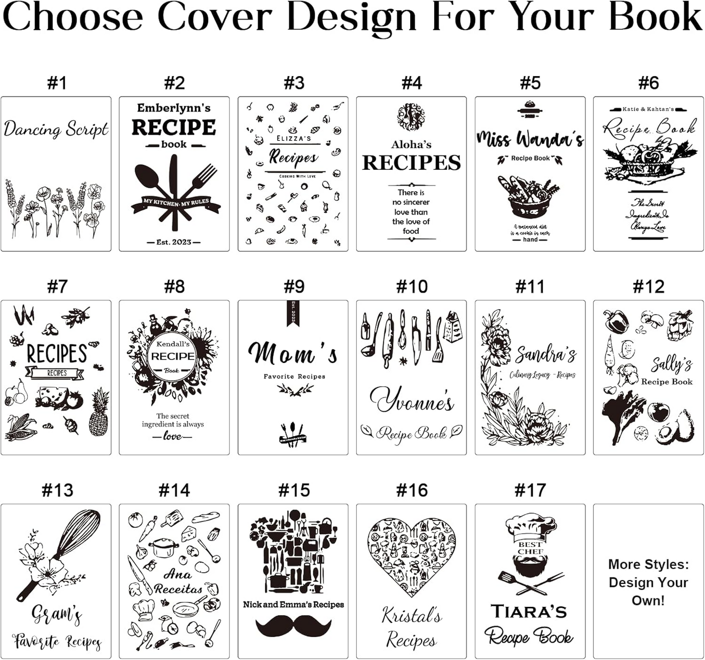 Personalized Recipe Book Handmade Blank Notebook to Write in Your Own Recipes 17 Custom Cover Designs Handcrafted Gift for Mom Dad Husband Wife Grandma Sister Christmas Birthday