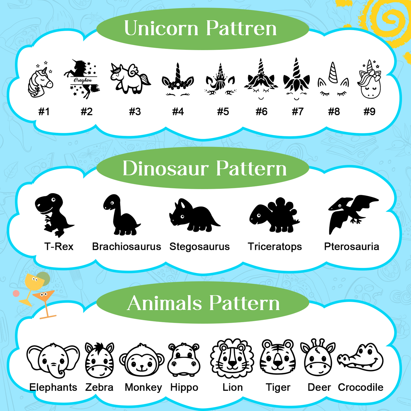 Personalized 6 Colors Unicorn Dinosaur Children's Stainless Steel  Cutlery Set