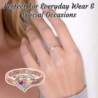 Personalized Heart Birthstone Ring 1-8 Birthstones and Name