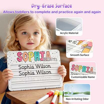 Personalized Name Practicing Board for Kids Custom Name Tracing Whiteboard with Dry-Erase Pen Back-to-School Gift for 3 4 5 Years Old Preschoolers Toddler Name Learning Handwriting Practice