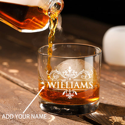 Personalized Whiskey Glass for Men, Bourbon Glass with Stainless Steel Ice Cubes