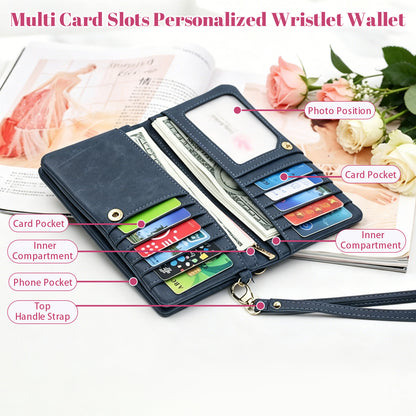 Personalized Wristlet Wallet for Women Custom Pearl Initial Birth Flower and Name  PU Leather Wallet with Coin Pocket  Id Window & Grip Hand Strap  Mother's Day  Birthday Gift for Mom Friends