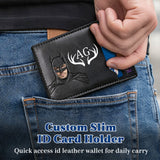 11 Personalized Bat Wallet with Name  Slim PU Leather ID Wallet Gifts for Men Husband  Boyfriend Dad  Face Eyes Cutout Card Holder with Multiple Card Slots Father's Day Birthday Anniversary