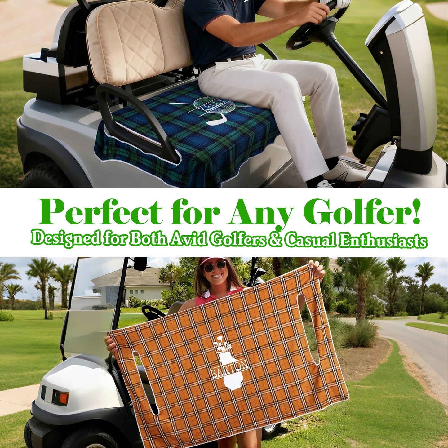 Personalized Golf Cart Seat Cover Custom Name Initial or Logo Golf Course Accessories 51" × 31.5" Universal Fit for 2-Seat Carts Gifts for Golf Enthusiast Dad Husband