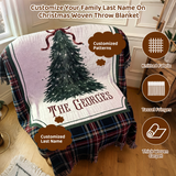 Personalized Christmas Family Blanket Custom with Elegant Tree & Family Name Fringe Christmas Blankets Holiday Throw Blanket Gift for Mom Dad Couple Wife Husband Xmas Gifts for Wedding