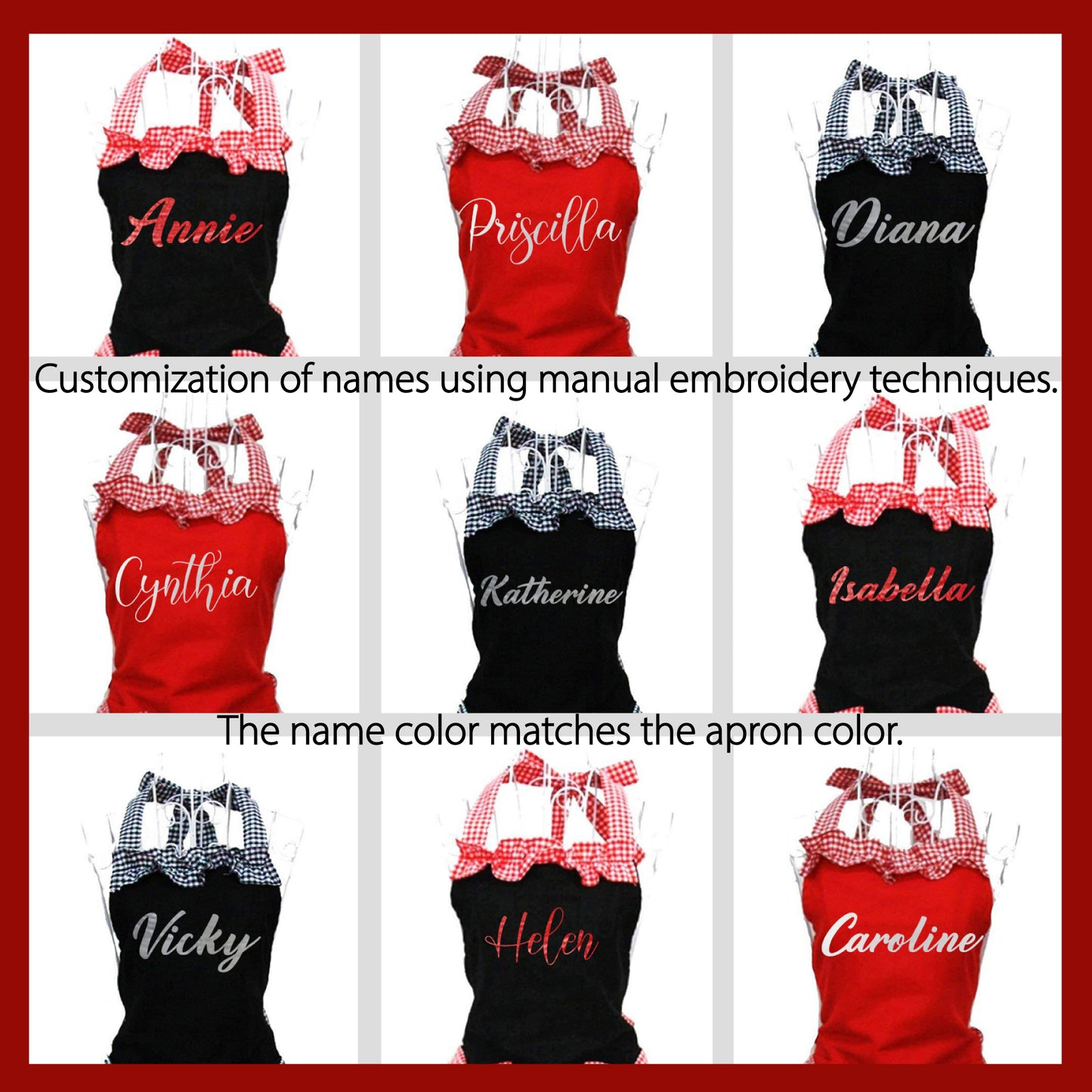 Personalized Name Embroidered Women's Apron | Customized Retro Cute Apron