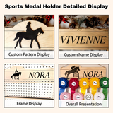 Personalized Equestrian Medal Hanger Display with Name Wooden Medal Holder for Wall Mount Ribbon Display Medals Badge Holder for Horse Show Gymnastics Soccer Running Race Medals Awards Rack