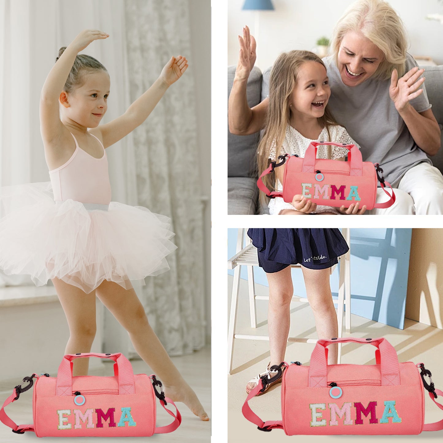 Personalized Kids Dance Ballet Bag, Kids Chenille Letter Duffel Bag, Sport Duffle Bag
