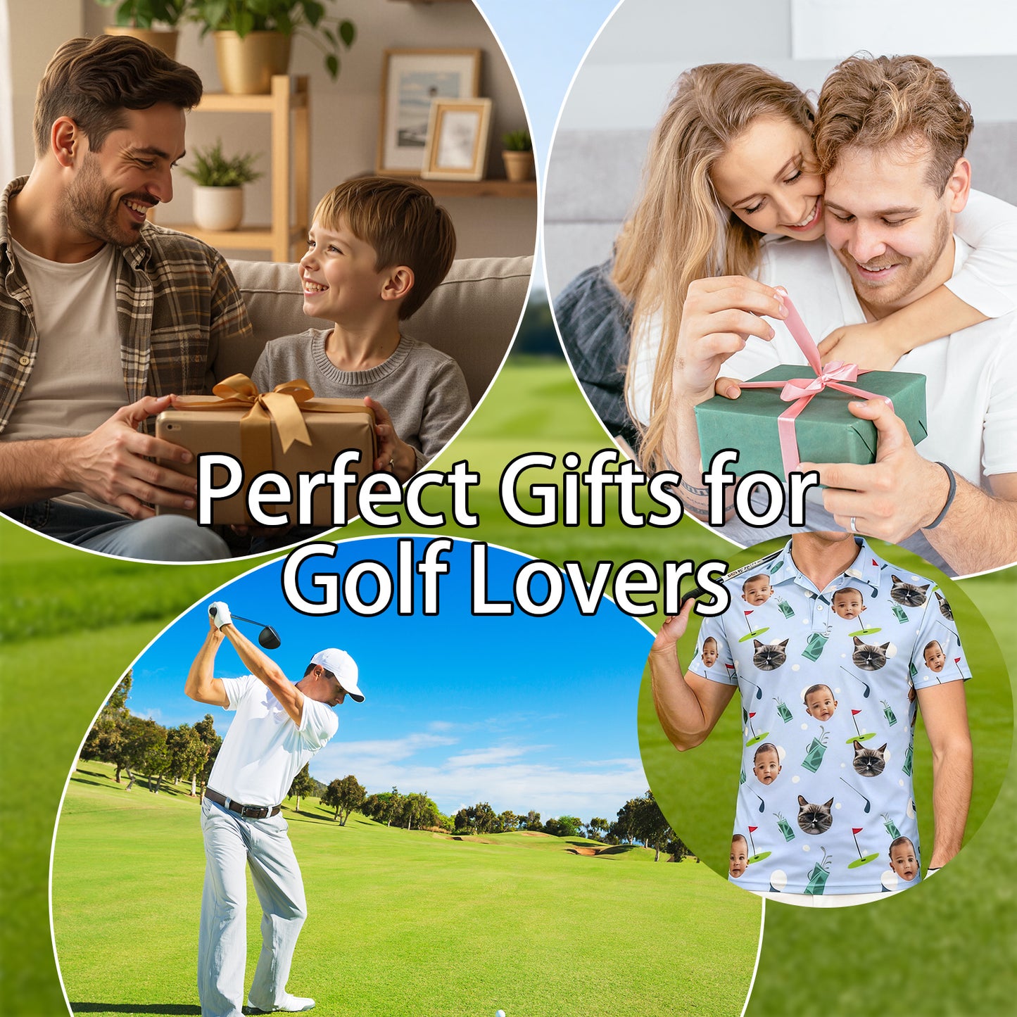 Personalized Golf Polo Shirt Custom Face on Shirt Funny Print Quick Dry Polo Shirt Unisex Golf Outfits Gifts for Golf Enthusiasts Golfer Dad Grandpa Husband Boyfriend Family Friends