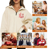 Personalized Quarter Zip Sweatshirt Custom Embroidered Unisex Sweatshirt Design Your Own Sweatshirt Custom Text on Chest Monogram Gifts for Mom Her Bridesmaid Girlfriend Family Christmas Gift