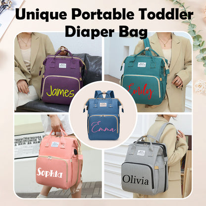 Personalized 3 in 1 Diaper Bag Backpack with Changing Station Multifunctional Large Baby Diaper Bags for Boys & Girls Portable Custom Lightweight Changing Bag Newborn Baby Essential Gifts