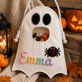 Personalized Ghost Trick or Treat Bag Custom Name Halloween Candy Tote Kids Ghost Tote Halloween Gift for Kids