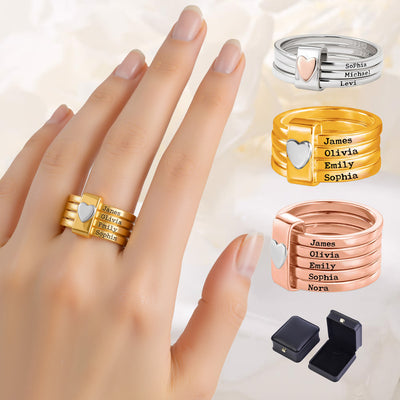 Personalized Name Ring for Women Stacking Rings with Engraved 2-7 Names