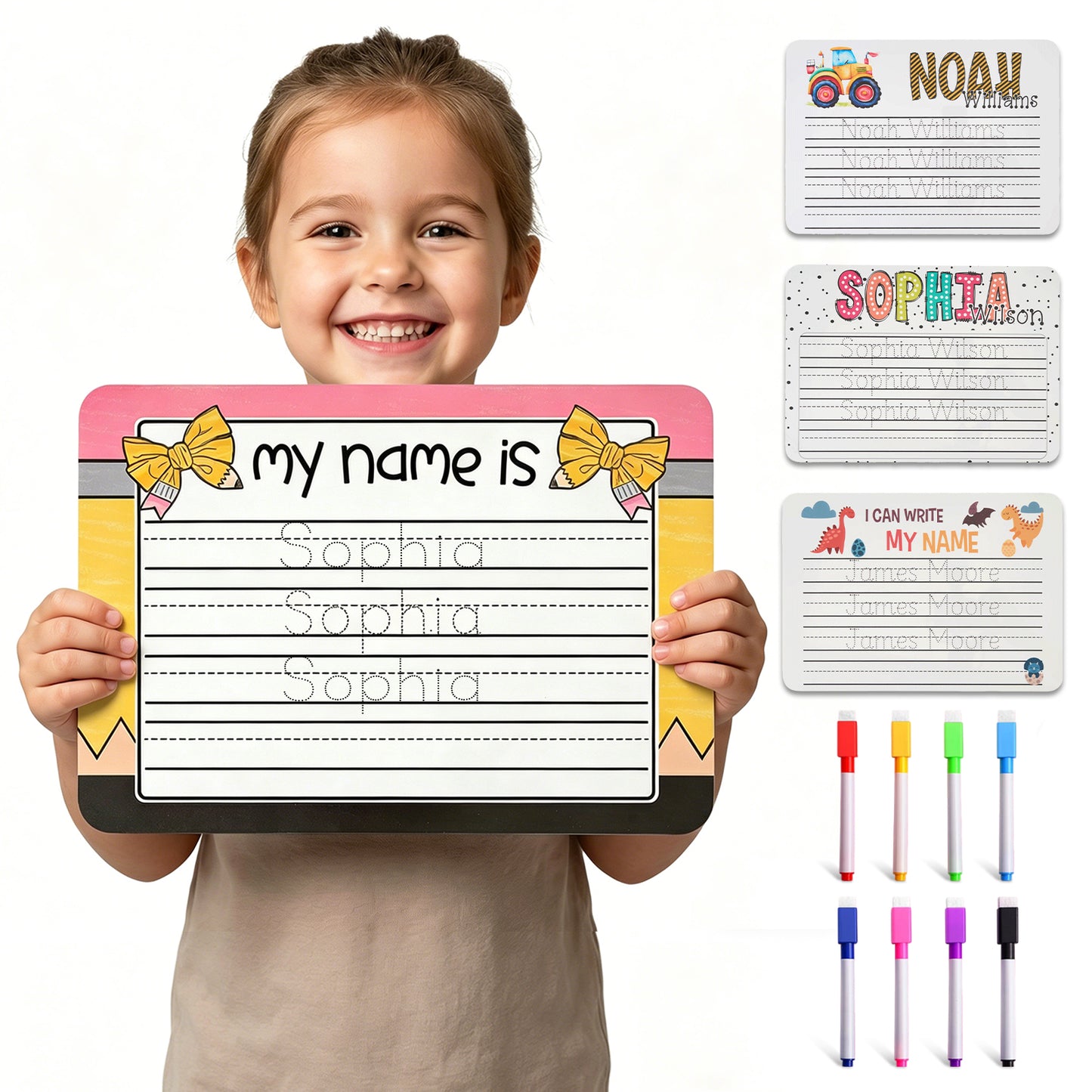 Personalized Name Practicing Board for Kids Custom Name Tracing Whiteboard with Dry-Erase Pen Back-to-School Gift for 3 4 5 Years Old Preschoolers Toddler Name Learning Handwriting Practice